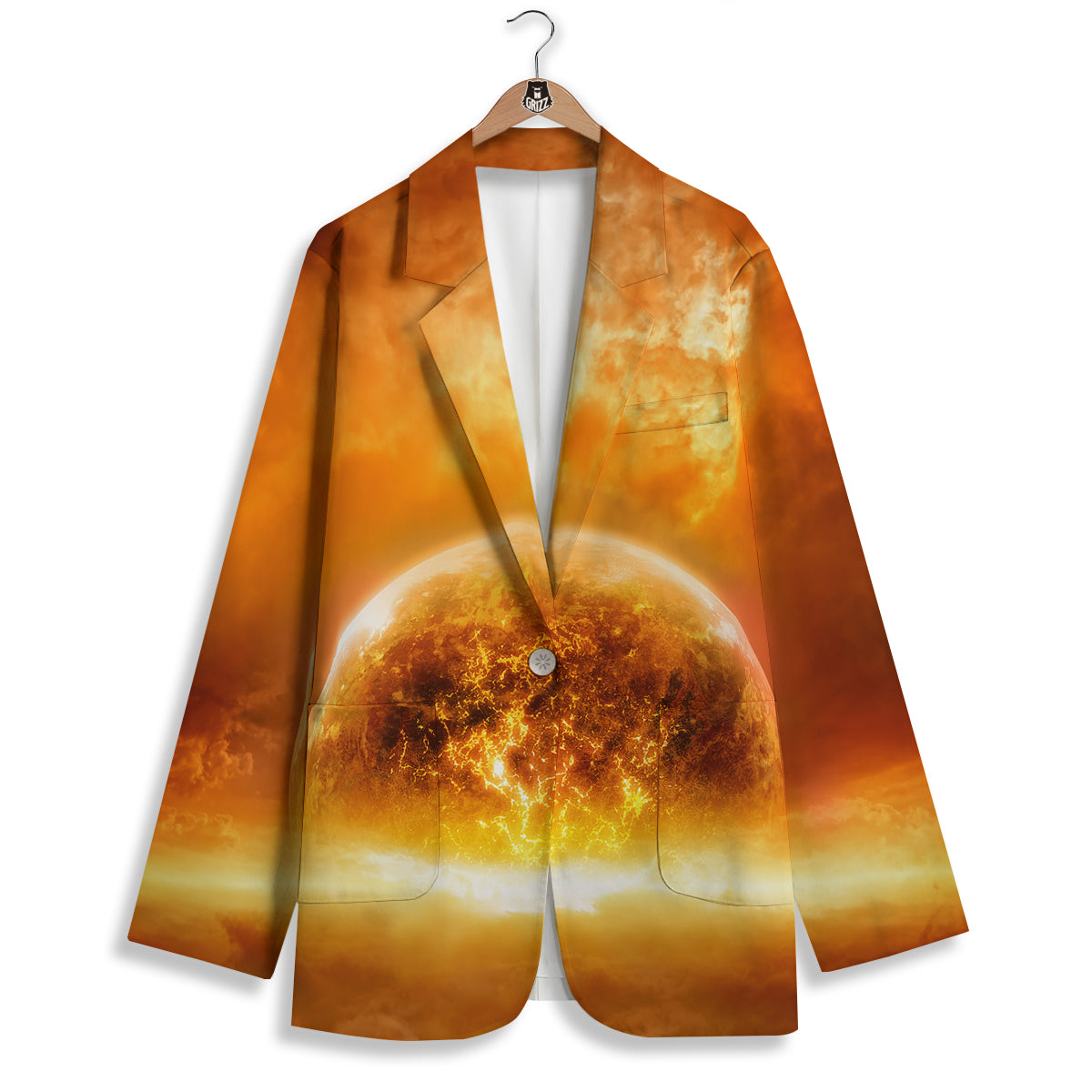 Burning Apocalyptic Planet Earth Print Women's Blazer-grizzshop