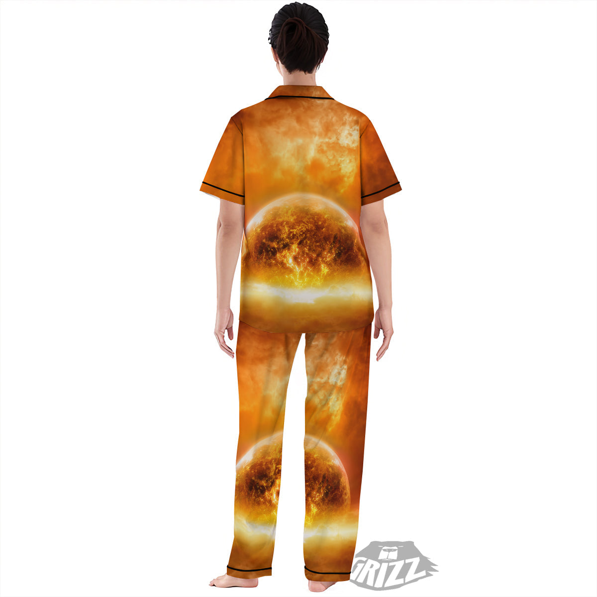 Burning Apocalyptic Planet Earth Print Women's Pajamas Set-grizzshop