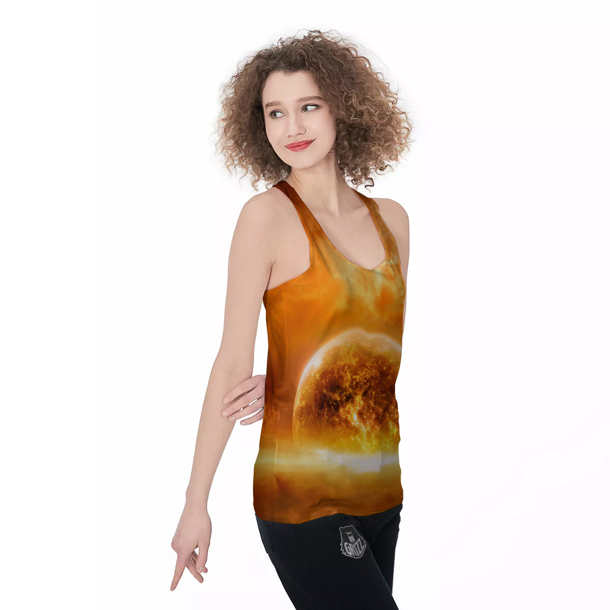 Burning Apocalyptic Planet Earth Print Women's Racerback Tank Top-grizzshop