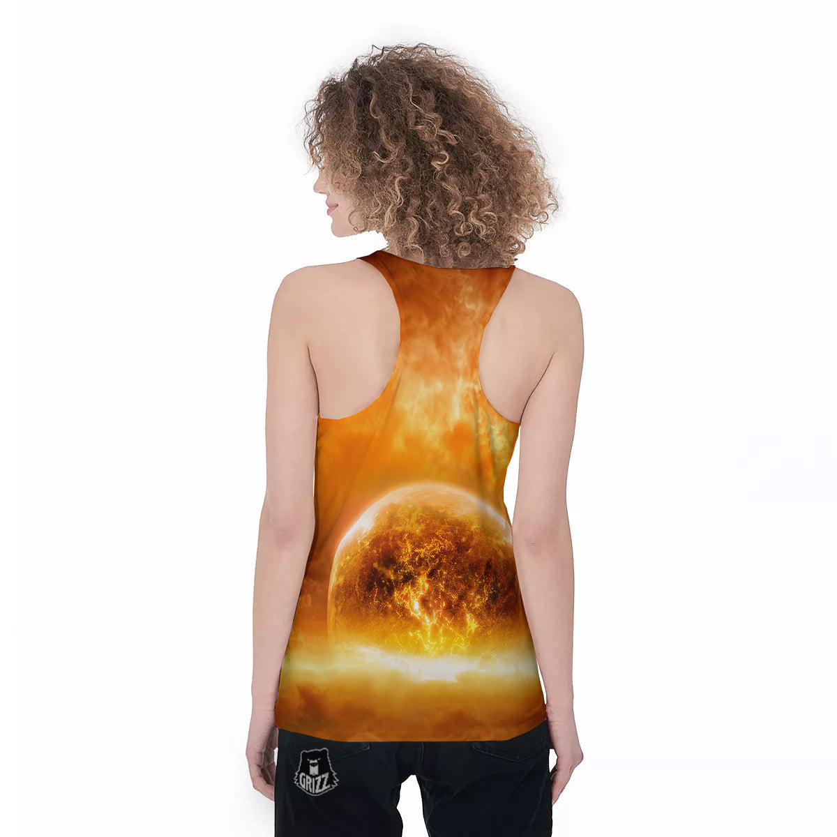 Burning Apocalyptic Planet Earth Print Women's Racerback Tank Top-grizzshop