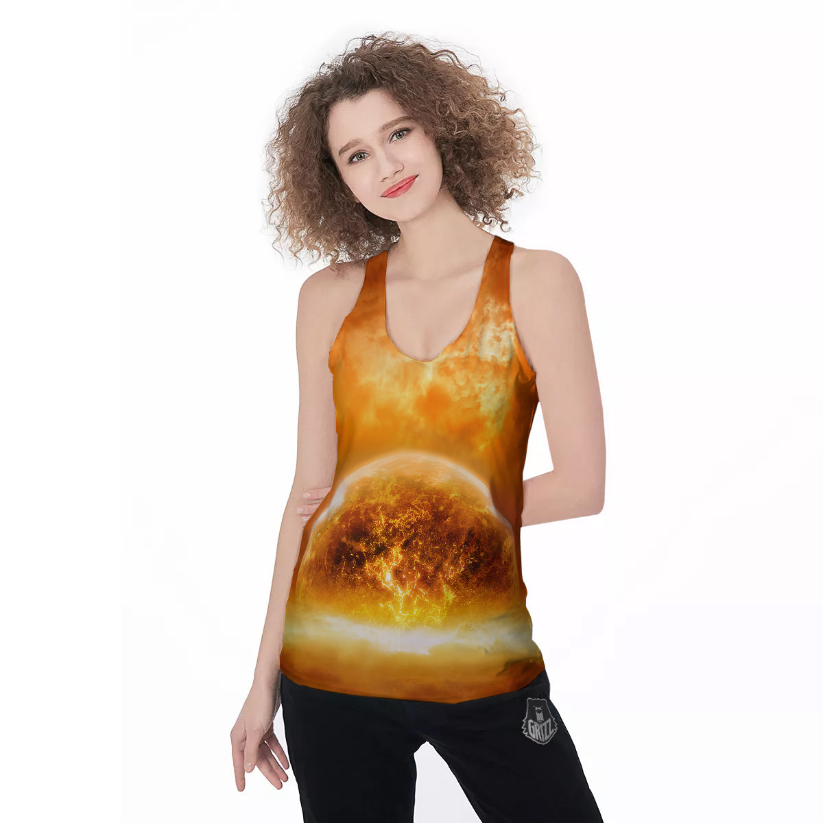 Burning Apocalyptic Planet Earth Print Women's Racerback Tank Top-grizzshop