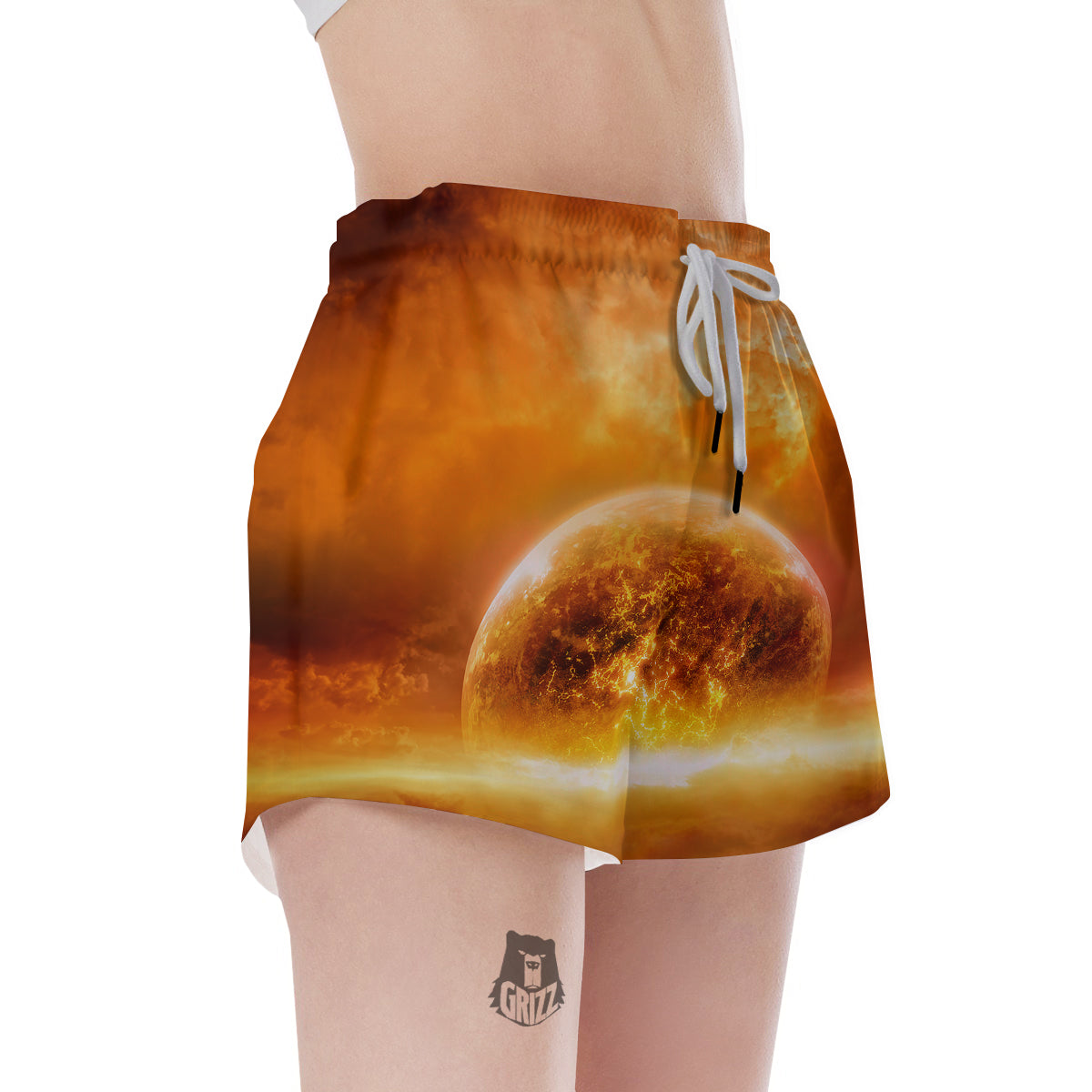 Burning Apocalyptic Planet Earth Print Women's Shorts-grizzshop