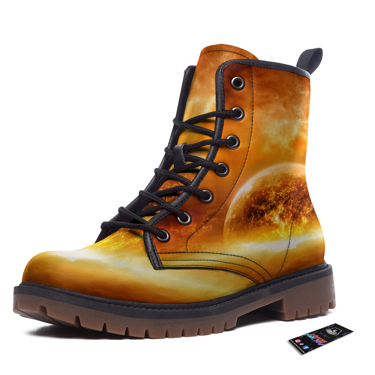 Burning Apocalyptic Planet Earth Print Work Boots-grizzshop