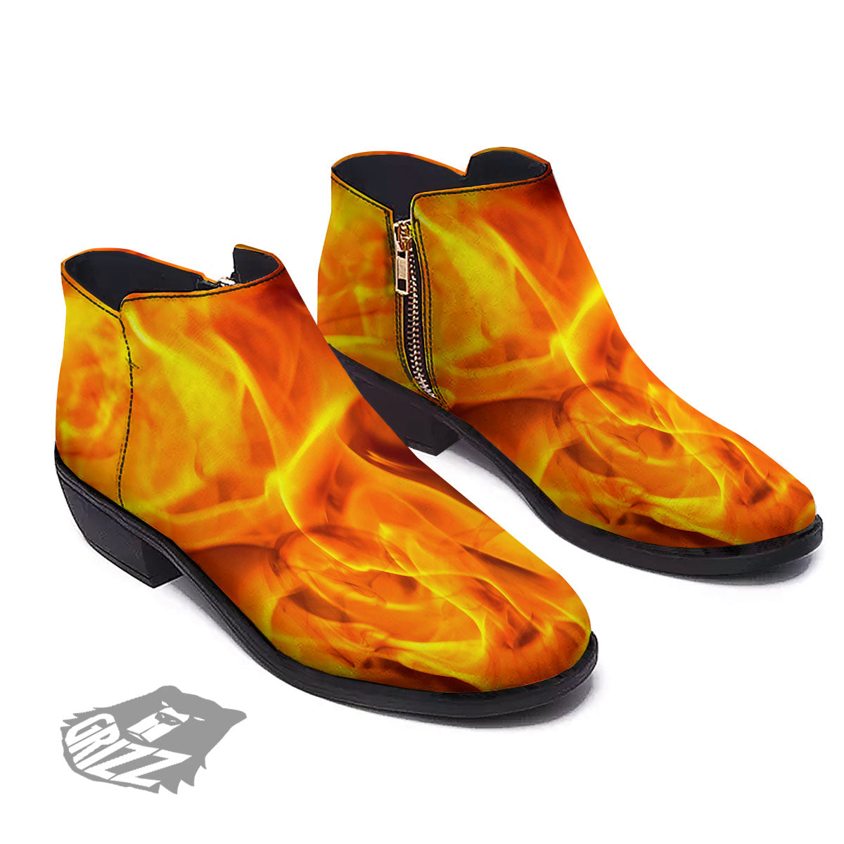Burning Fire Flame Print Ankle Boots-grizzshop