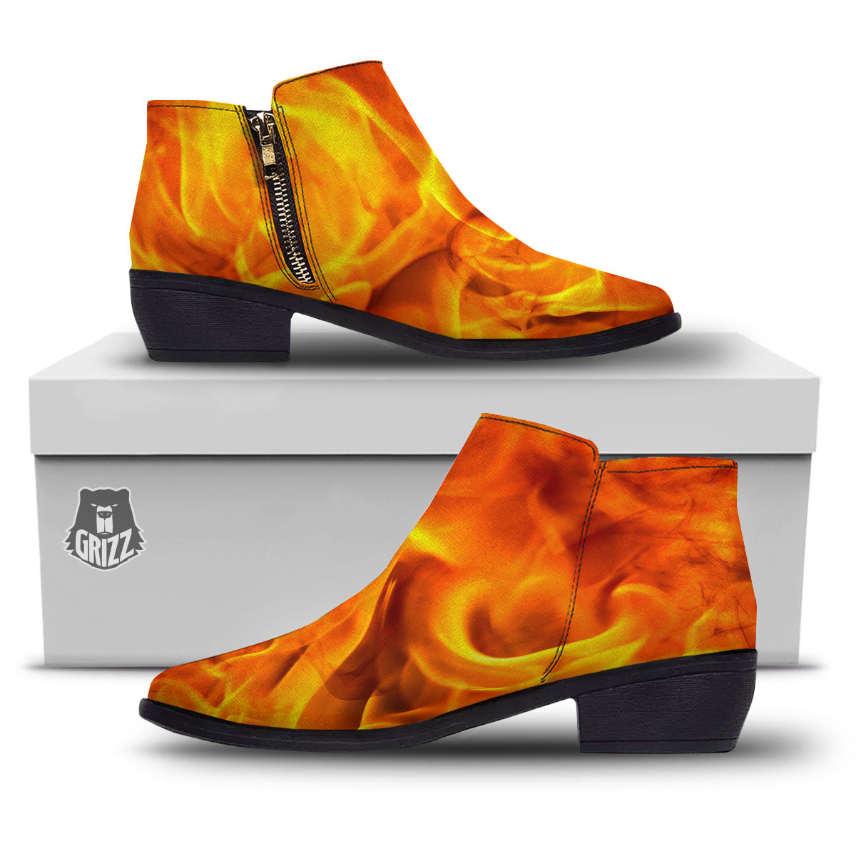 Burning Fire Flame Print Ankle Boots-grizzshop