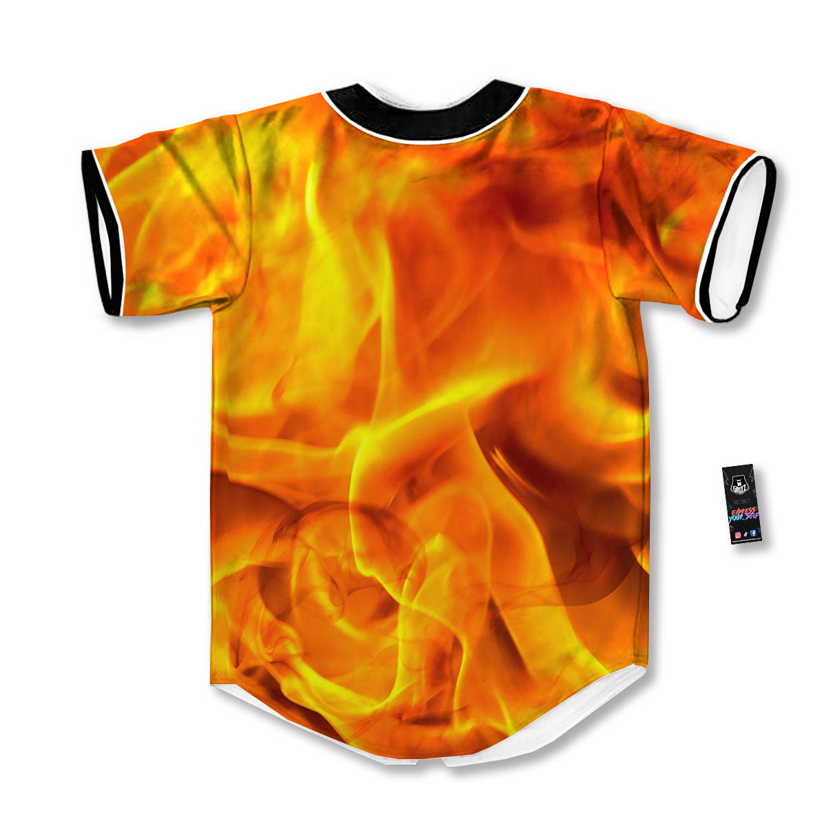 Burning Fire Flame Print Baseball Jersey-grizzshop