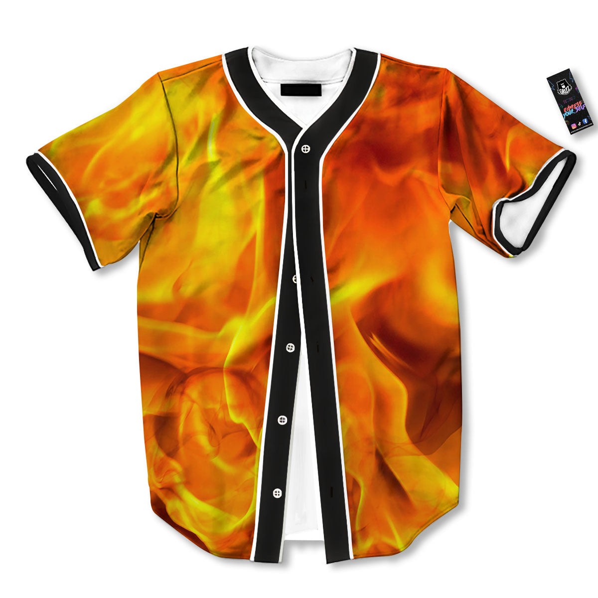 Burning Fire Flame Print Baseball Jersey-grizzshop