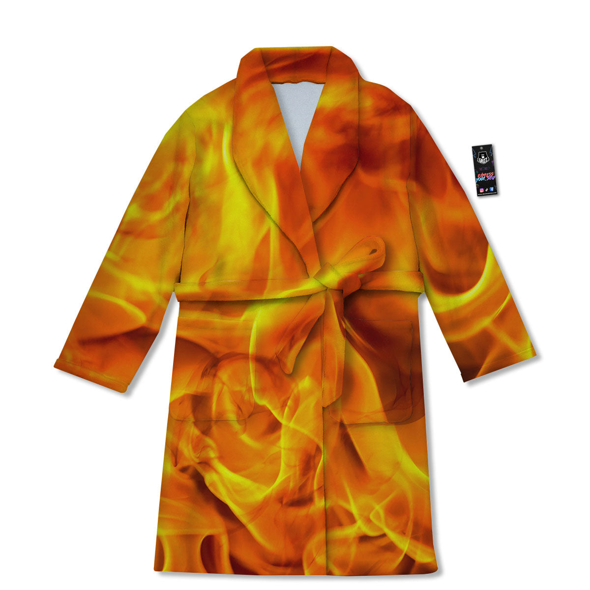 Burning Fire Flame Print Bathrobe-grizzshop