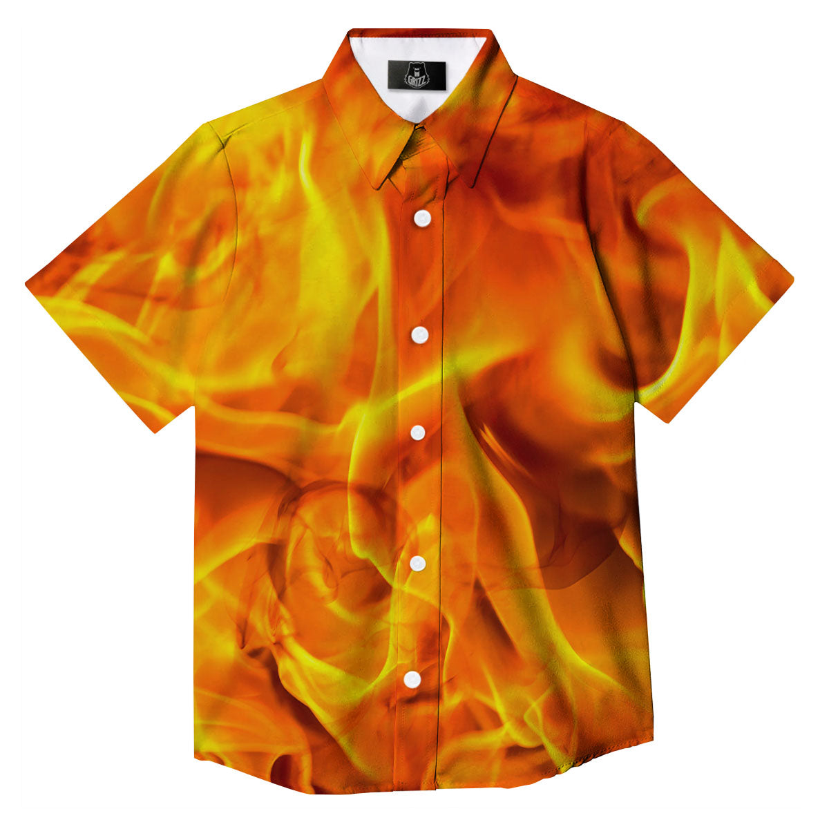 Burning Fire Flame Print Button Up Shirt-grizzshop