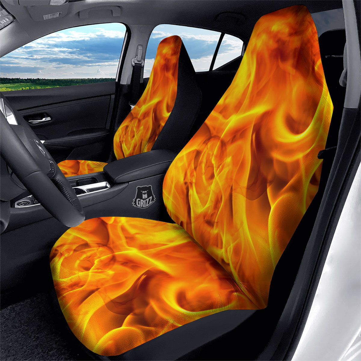 Burning Fire Flame Print Car Seat Covers-grizzshop
