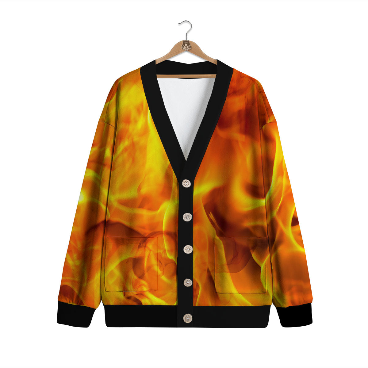 Burning Fire Flame Print Cardigan-grizzshop