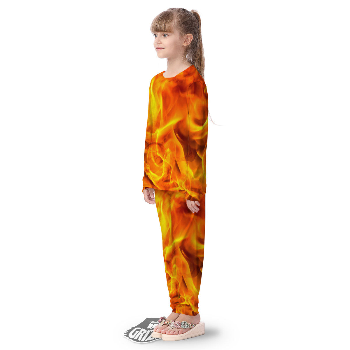 Burning Fire Flame Print Kid's Pajamas-grizzshop
