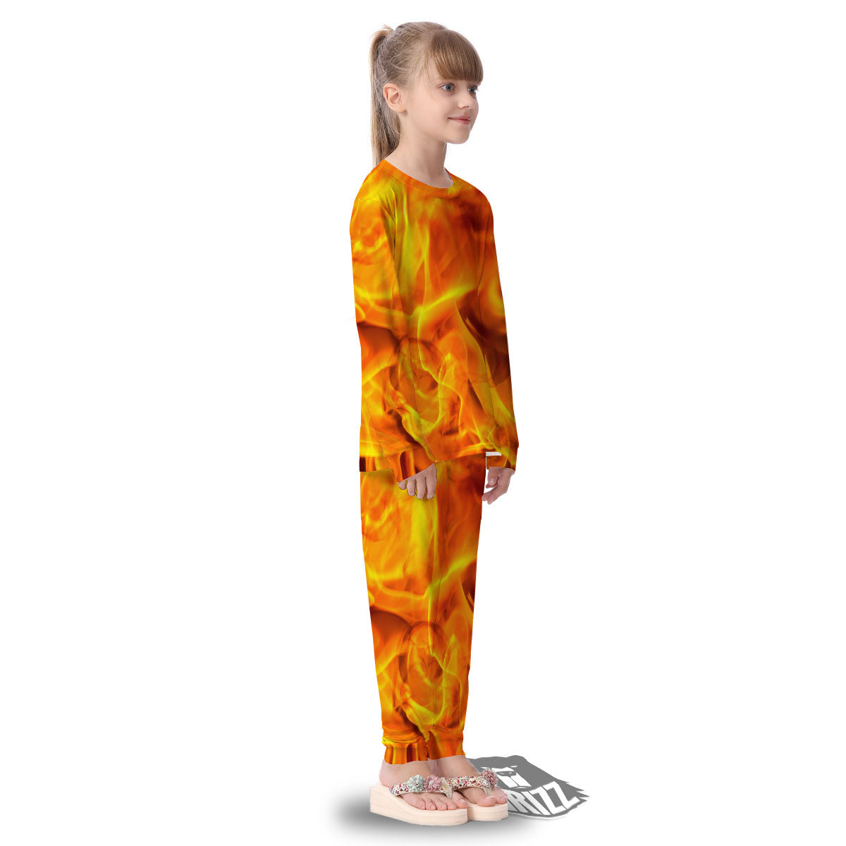 Burning Fire Flame Print Kid's Pajamas-grizzshop