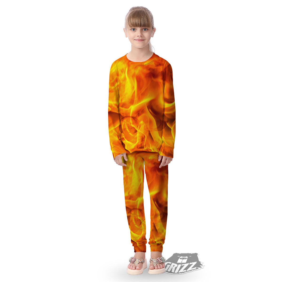 Burning Fire Flame Print Kid's Pajamas-grizzshop
