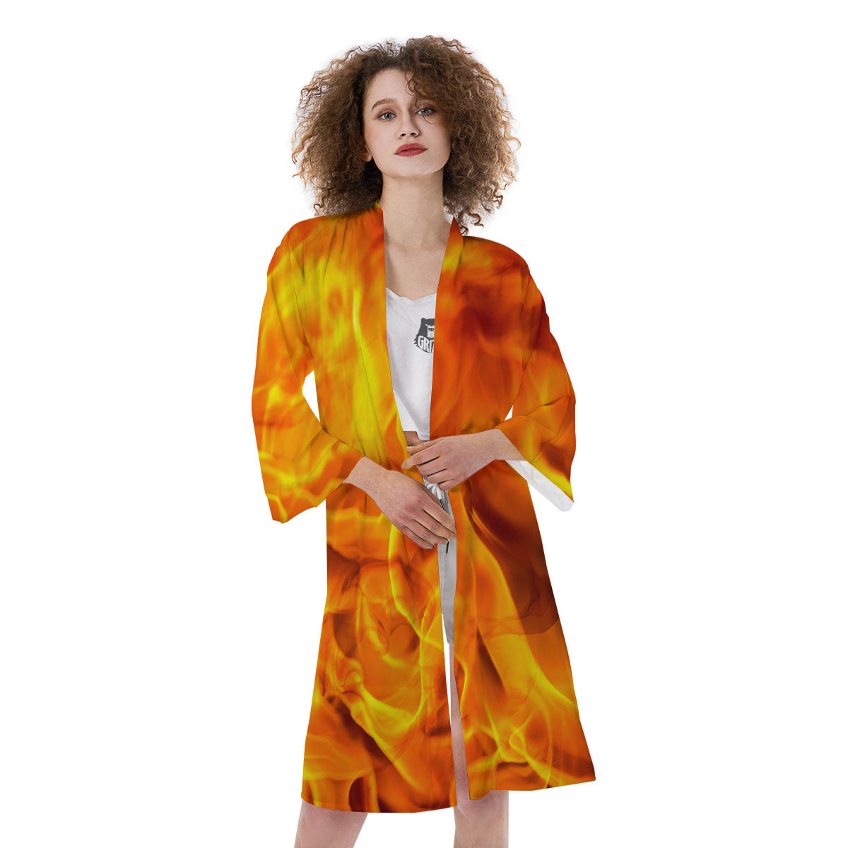 Burning Fire Flame Print Kimono-grizzshop