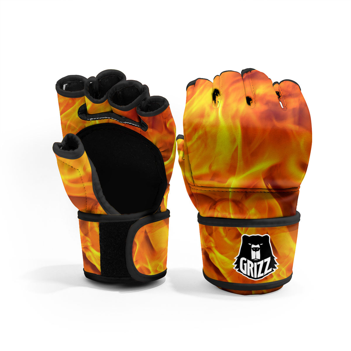 Burning Fire Flame Print MMA Gloves-grizzshop
