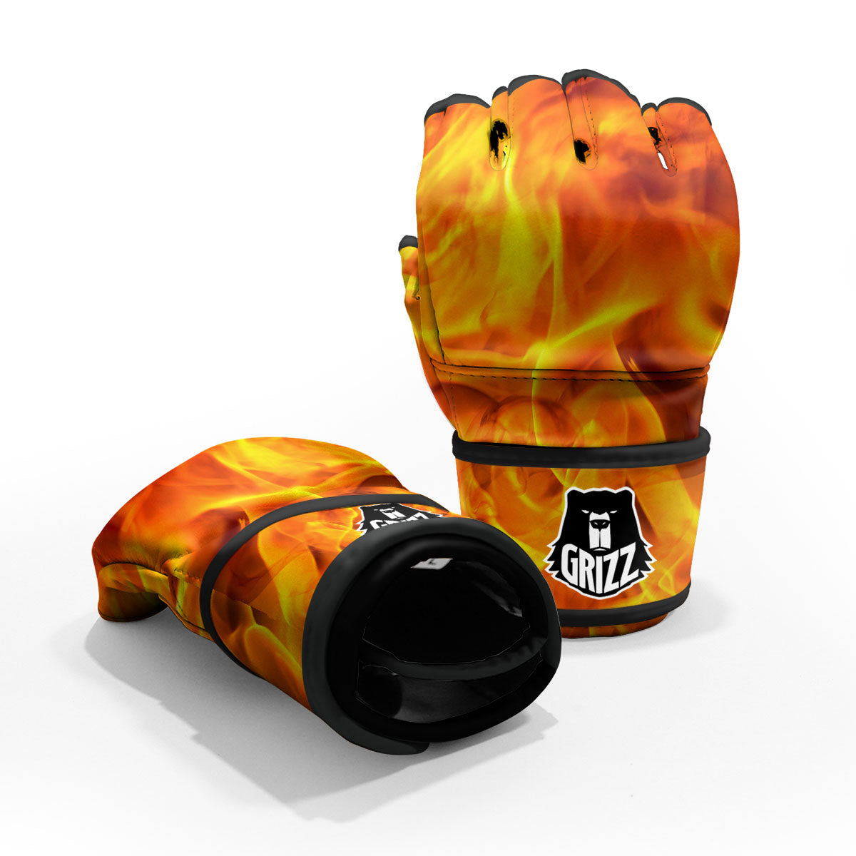 Burning Fire Flame Print MMA Gloves-grizzshop