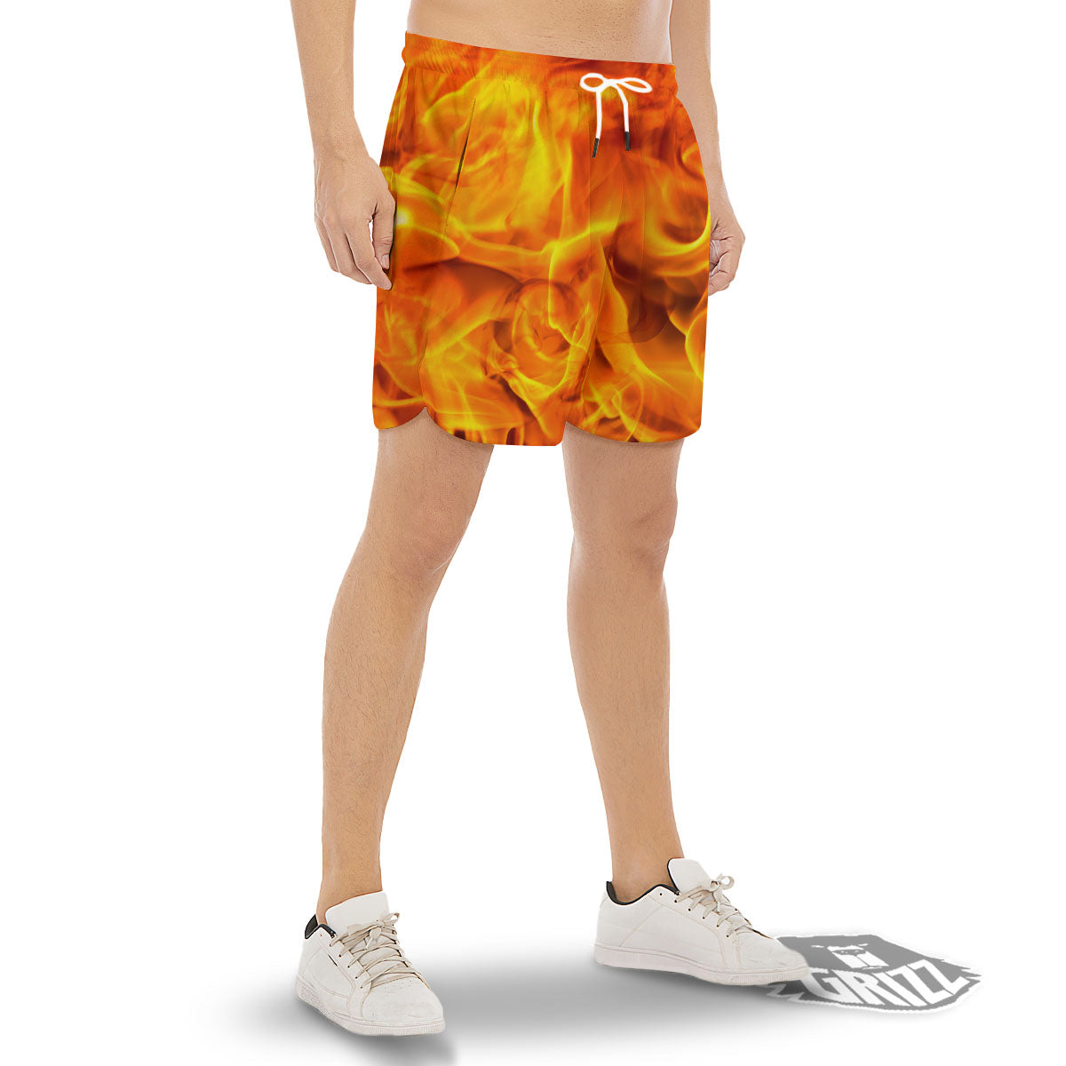 Burning Fire Flame Print Men's Gym Shorts-grizzshop