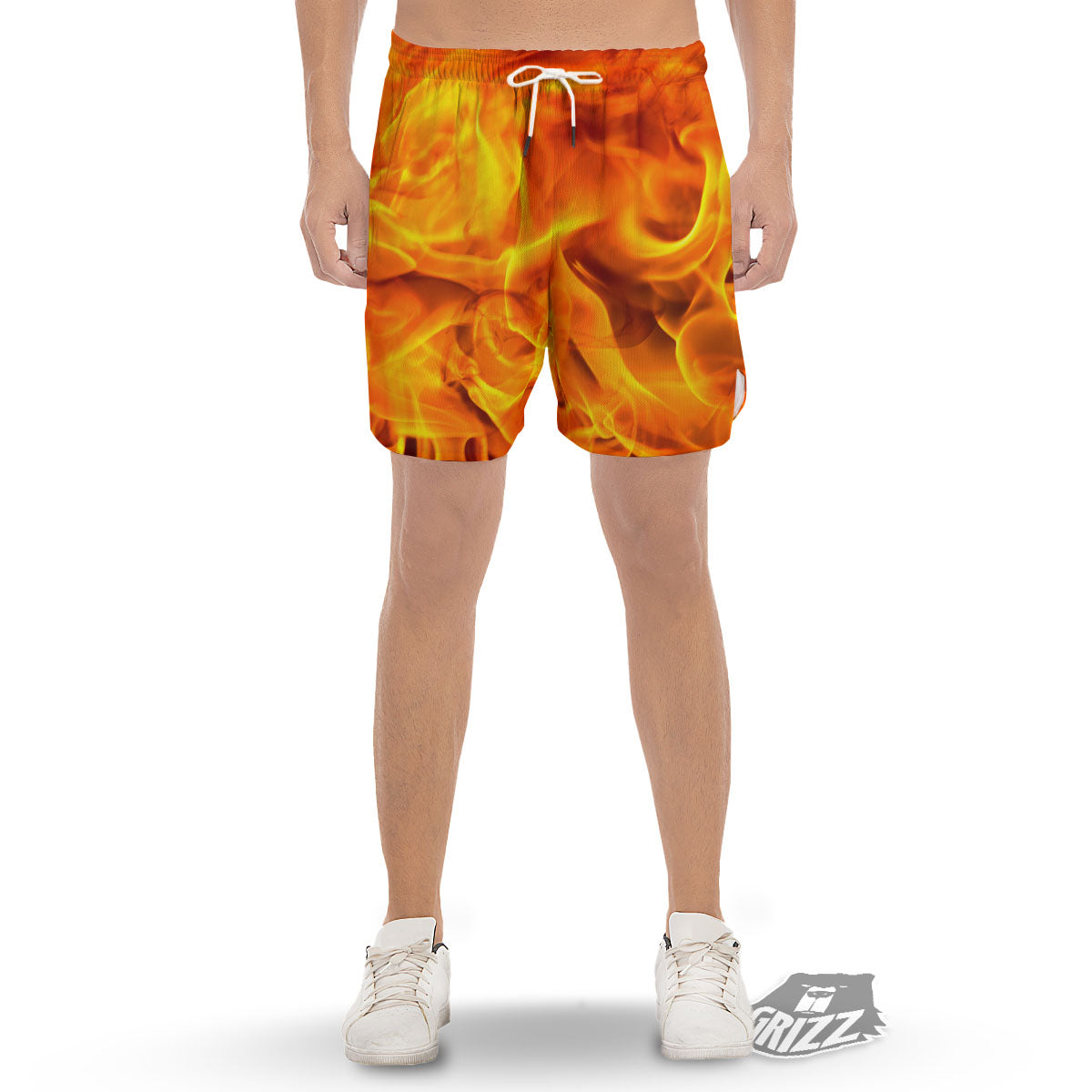 Burning Fire Flame Print Men's Gym Shorts-grizzshop