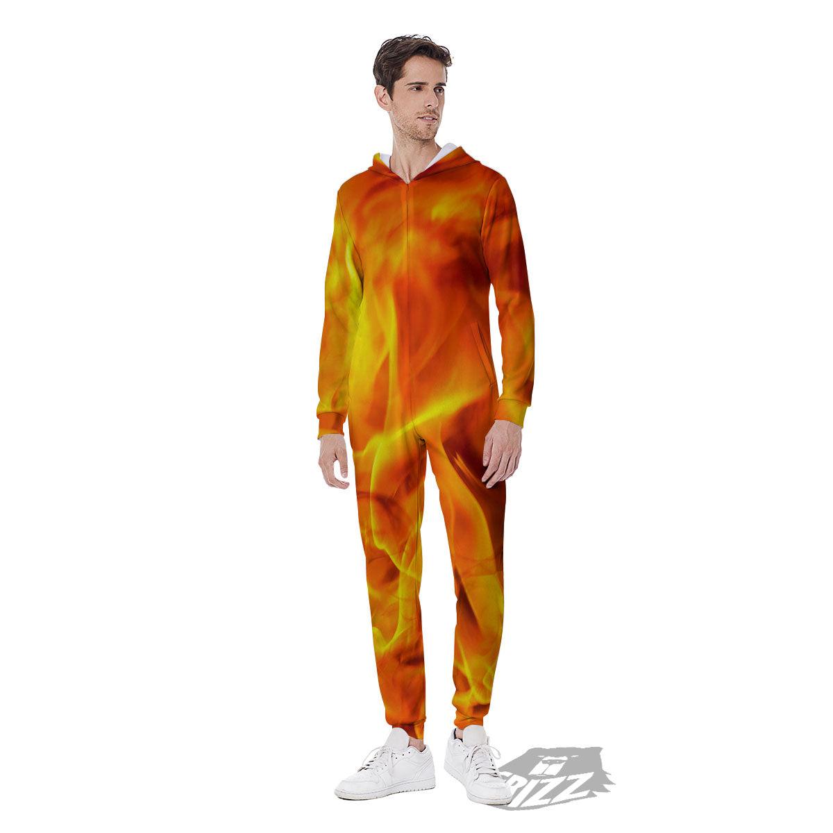 Burning Fire Flame Print Men's Jumpsuit-grizzshop