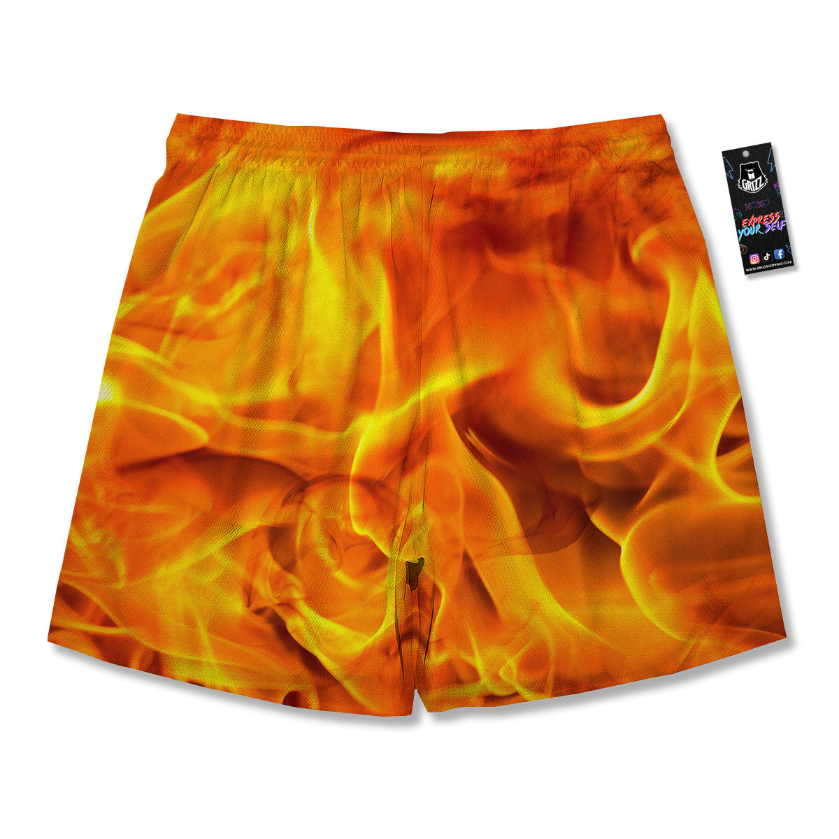 Burning Fire Flame Print Men's Running Shorts-grizzshop