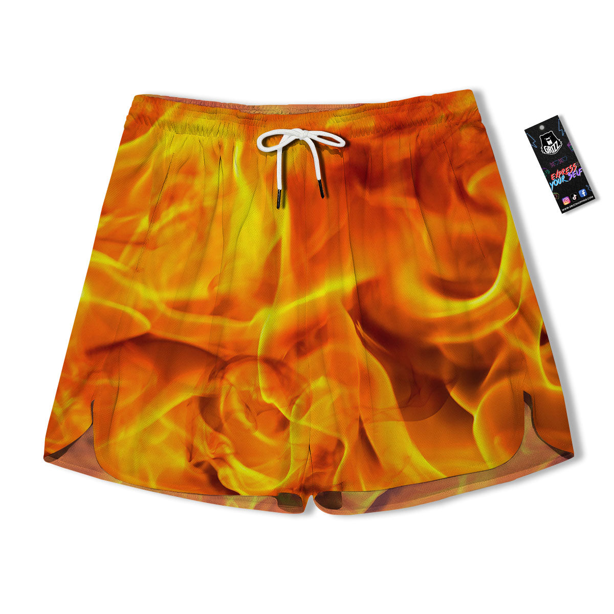 Burning Fire Flame Print Men's Running Shorts-grizzshop