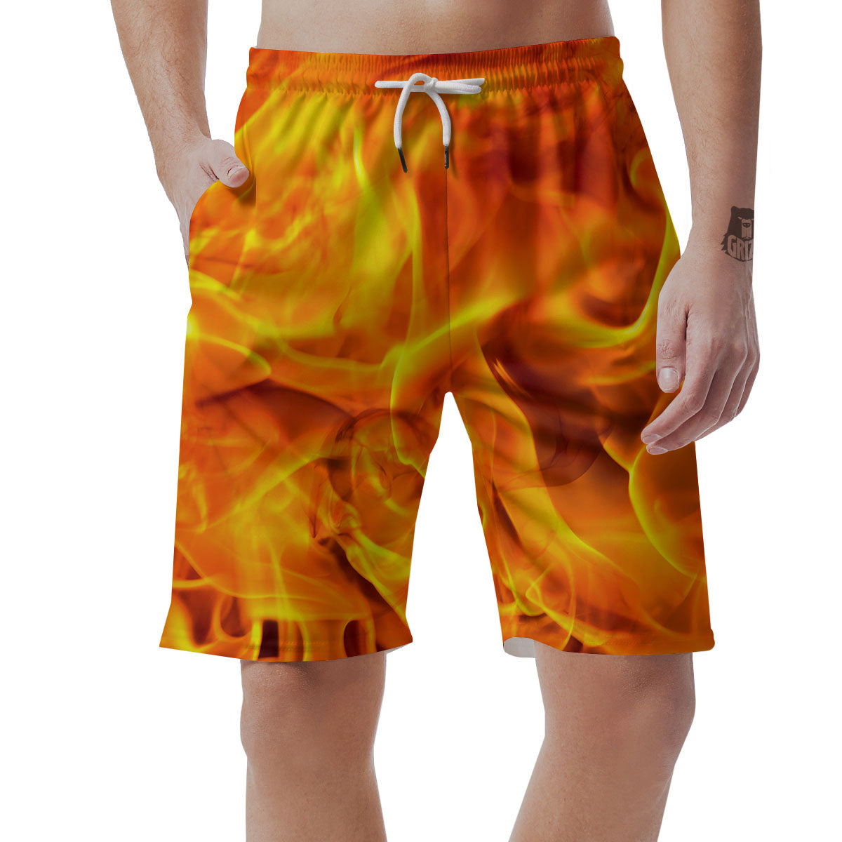 Burning Fire Flame Print Men's Shorts-grizzshop