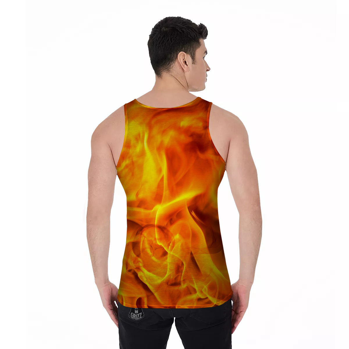 Burning Fire Flame Print Men's Tank Top-grizzshop
