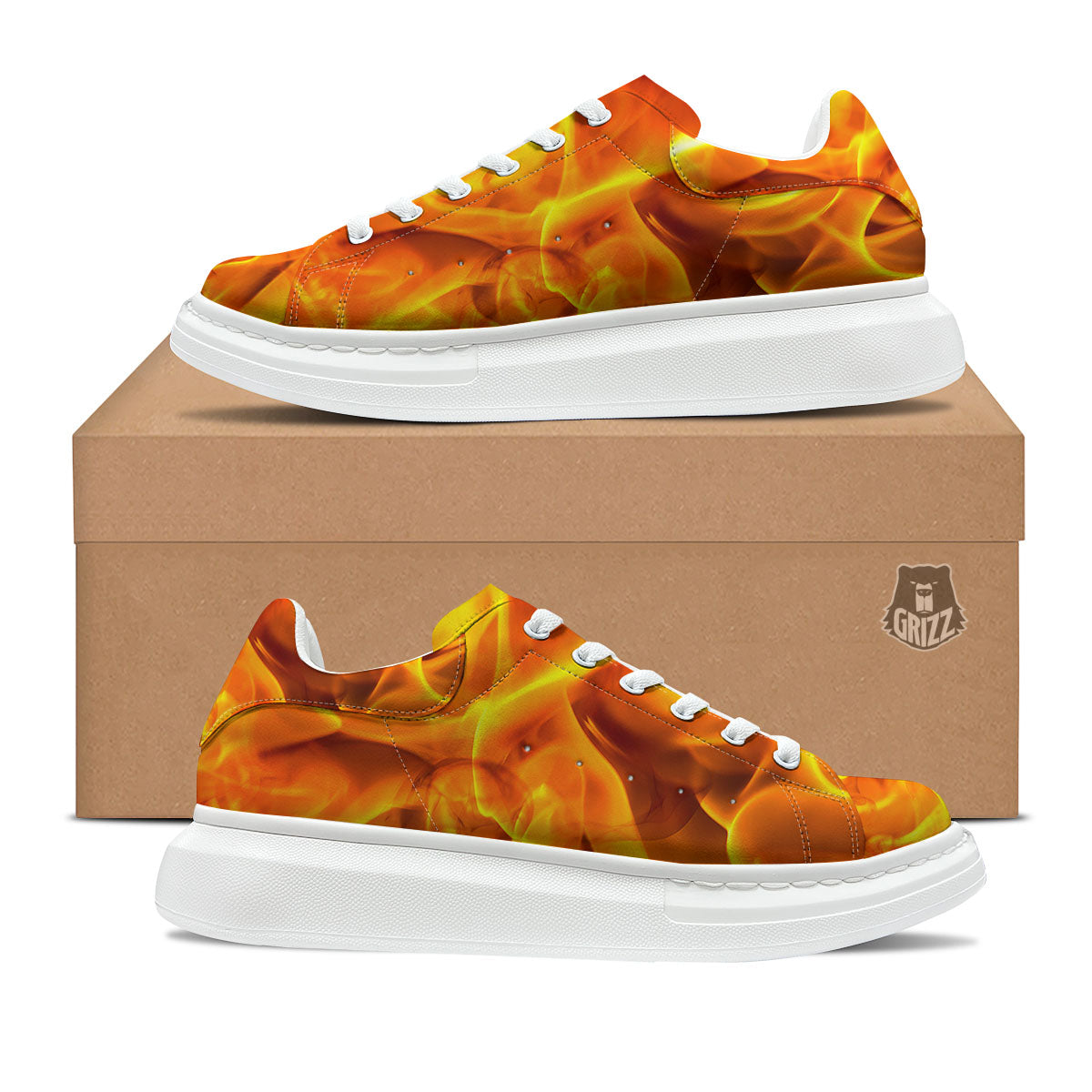 Burning Fire Flame Print Platform Shoes-grizzshop
