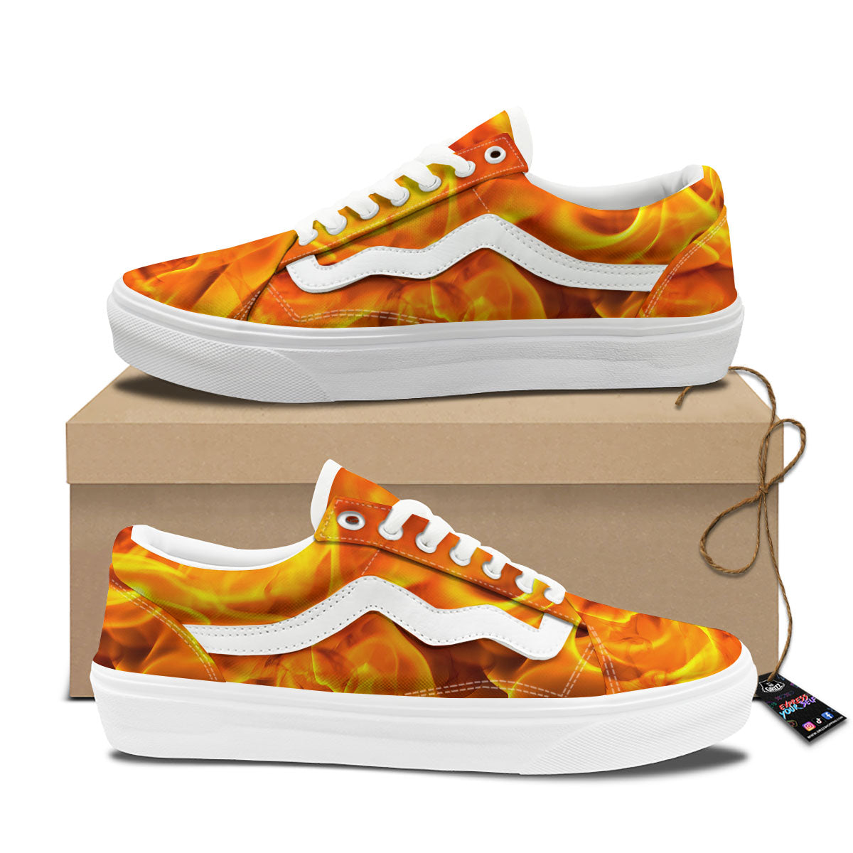 Burning Fire Flame Print Skate Shoes-grizzshop