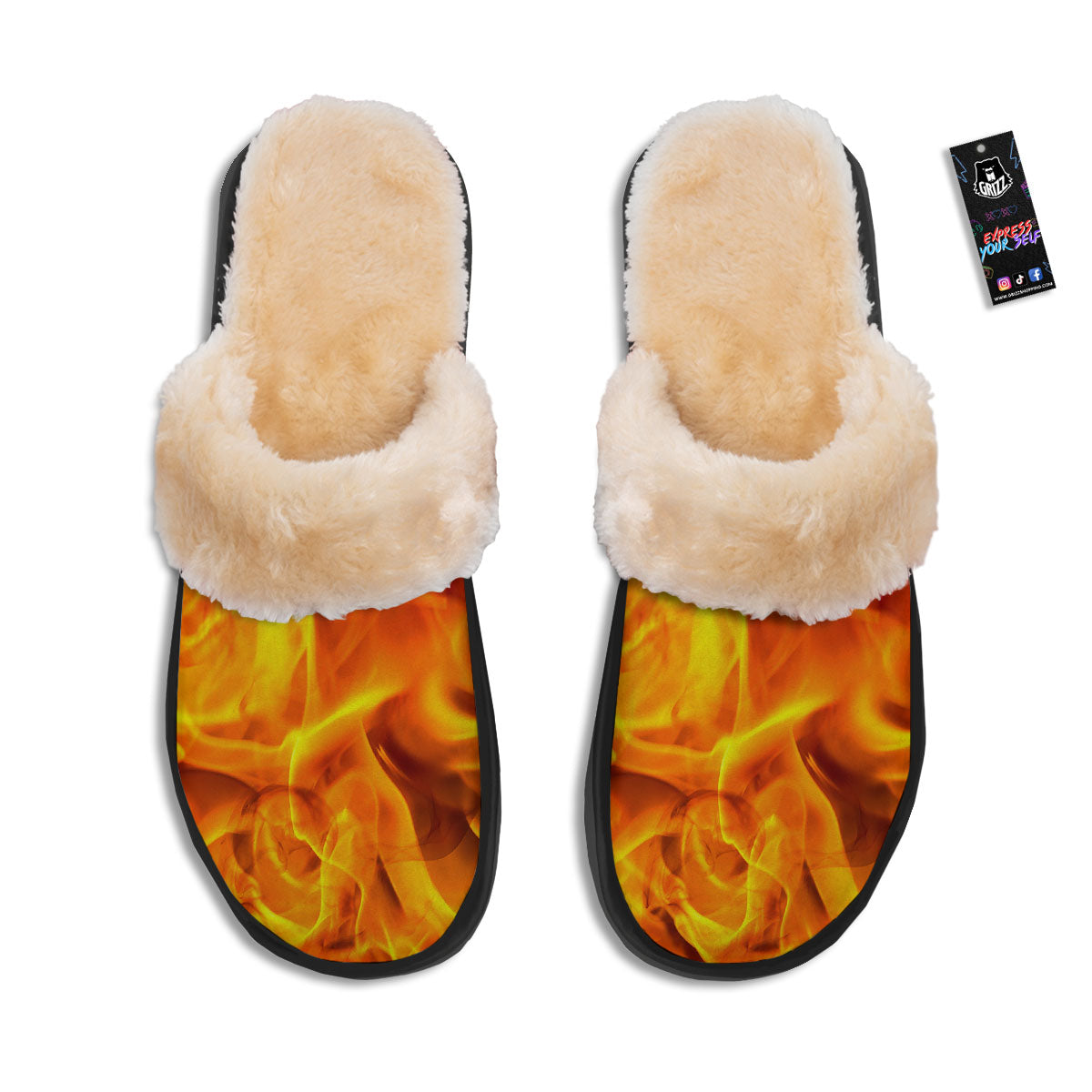 Burning Fire Flame Print Slippers-grizzshop