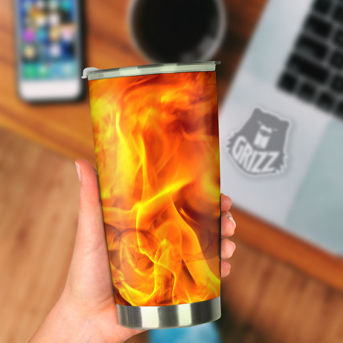 Burning Fire Flame Print Tumbler-grizzshop