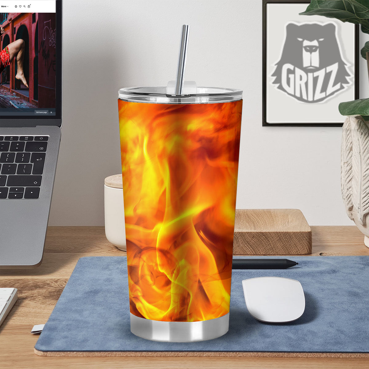 Burning Fire Flame Print Tumbler-grizzshop