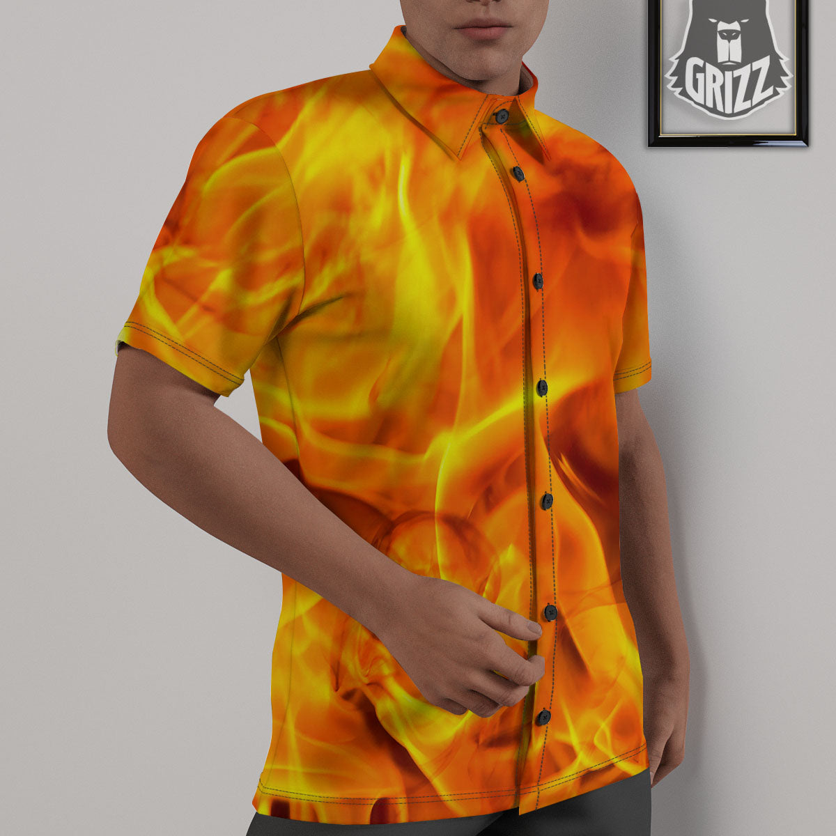 Burning Fire Flame Print Untucked Shirts-grizzshop