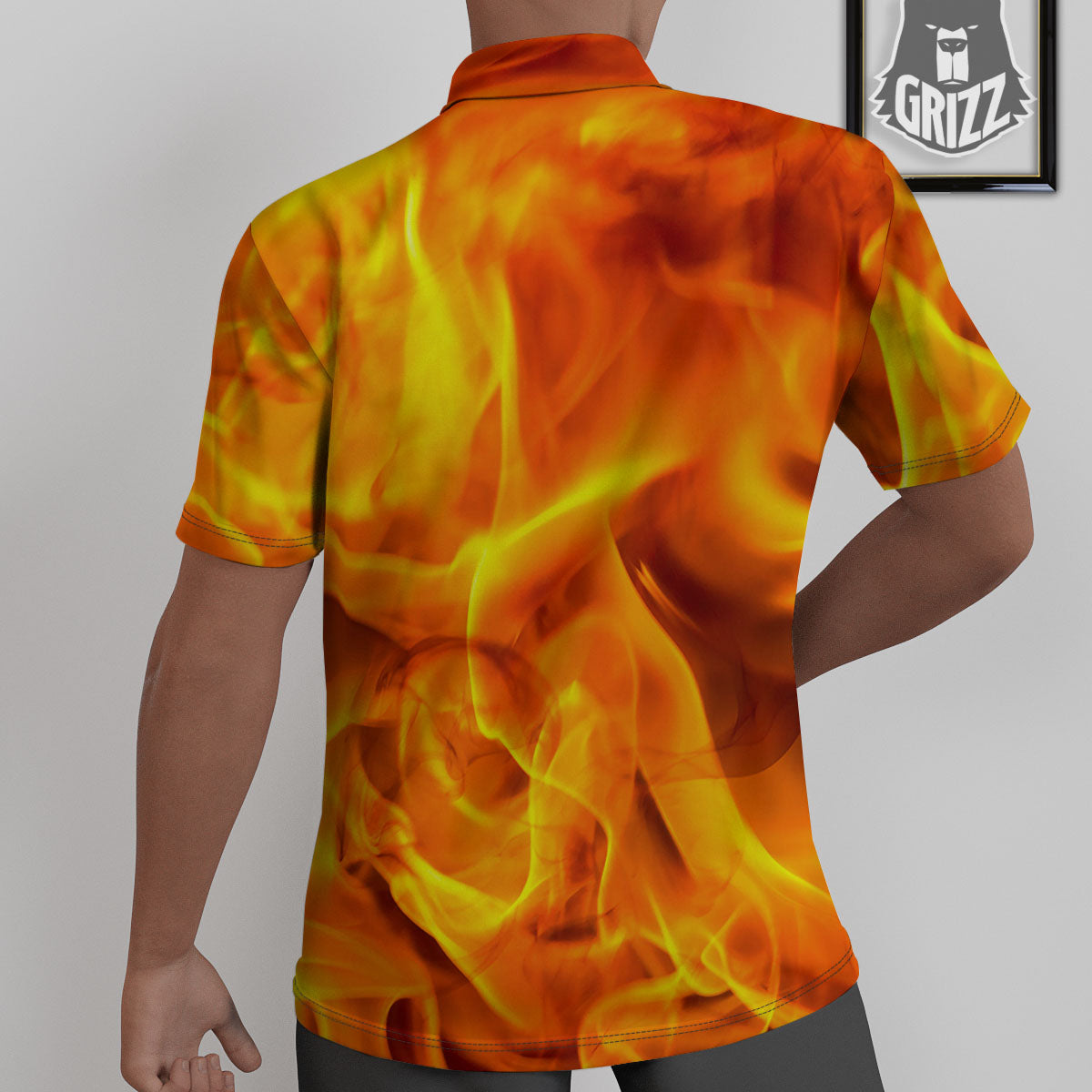 Burning Fire Flame Print Untucked Shirts-grizzshop