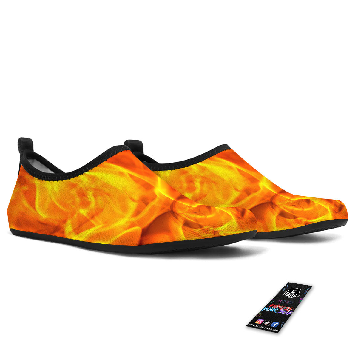 Burning Fire Flame Print Water Shoes-grizzshop