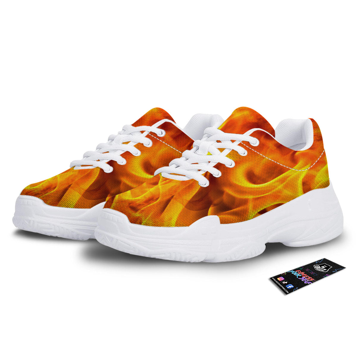 Burning Fire Flame Print White Chunky Shoes-grizzshop