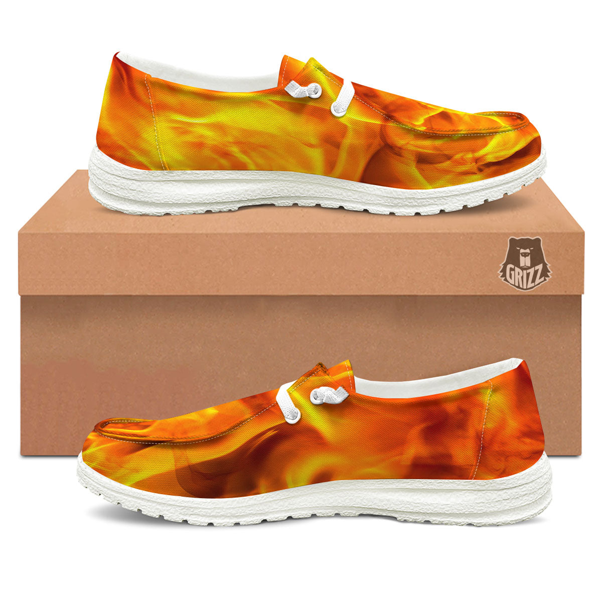 Burning Fire Flame Print White Loafers-grizzshop