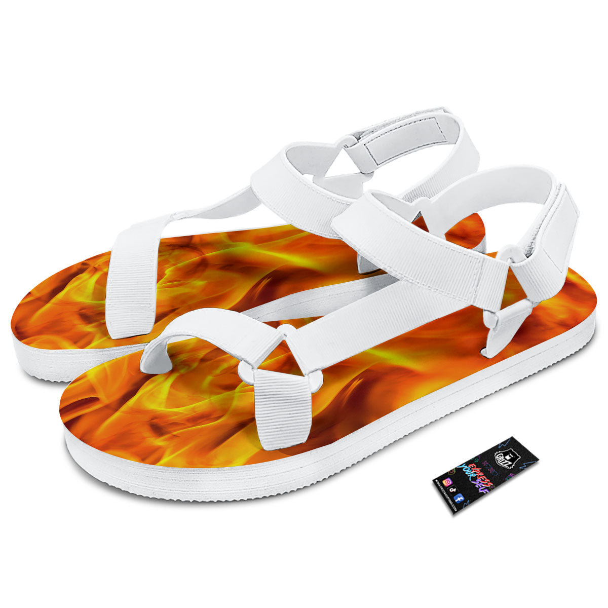 Burning Fire Flame Print White Open Toe Sandals-grizzshop