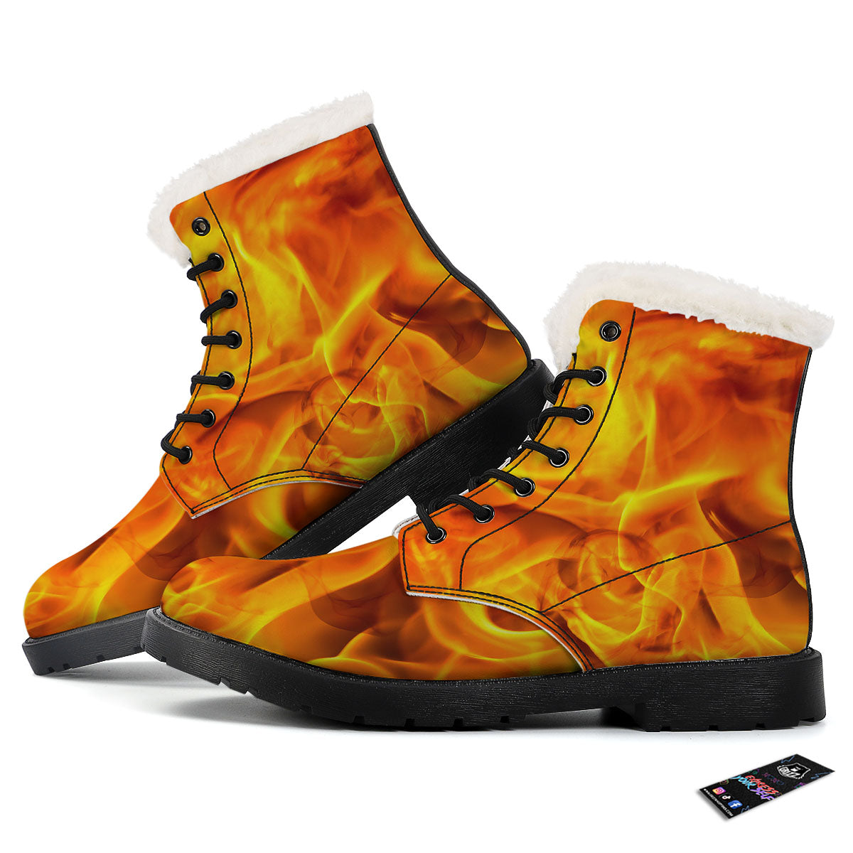 Burning Fire Flame Print Winter Boots-grizzshop