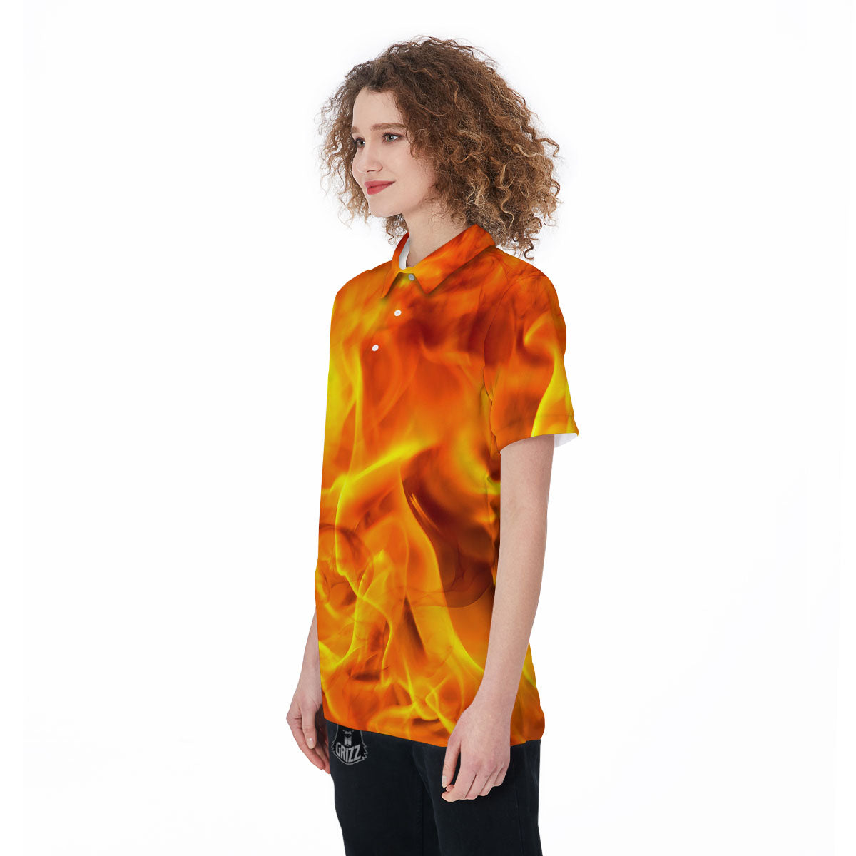 Burning Fire Flame Print Women's Golf Shirts-grizzshop