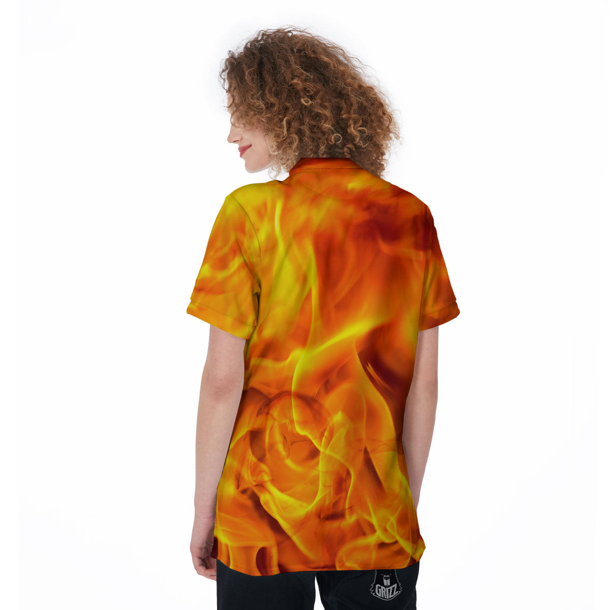 Burning Fire Flame Print Women's Golf Shirts-grizzshop