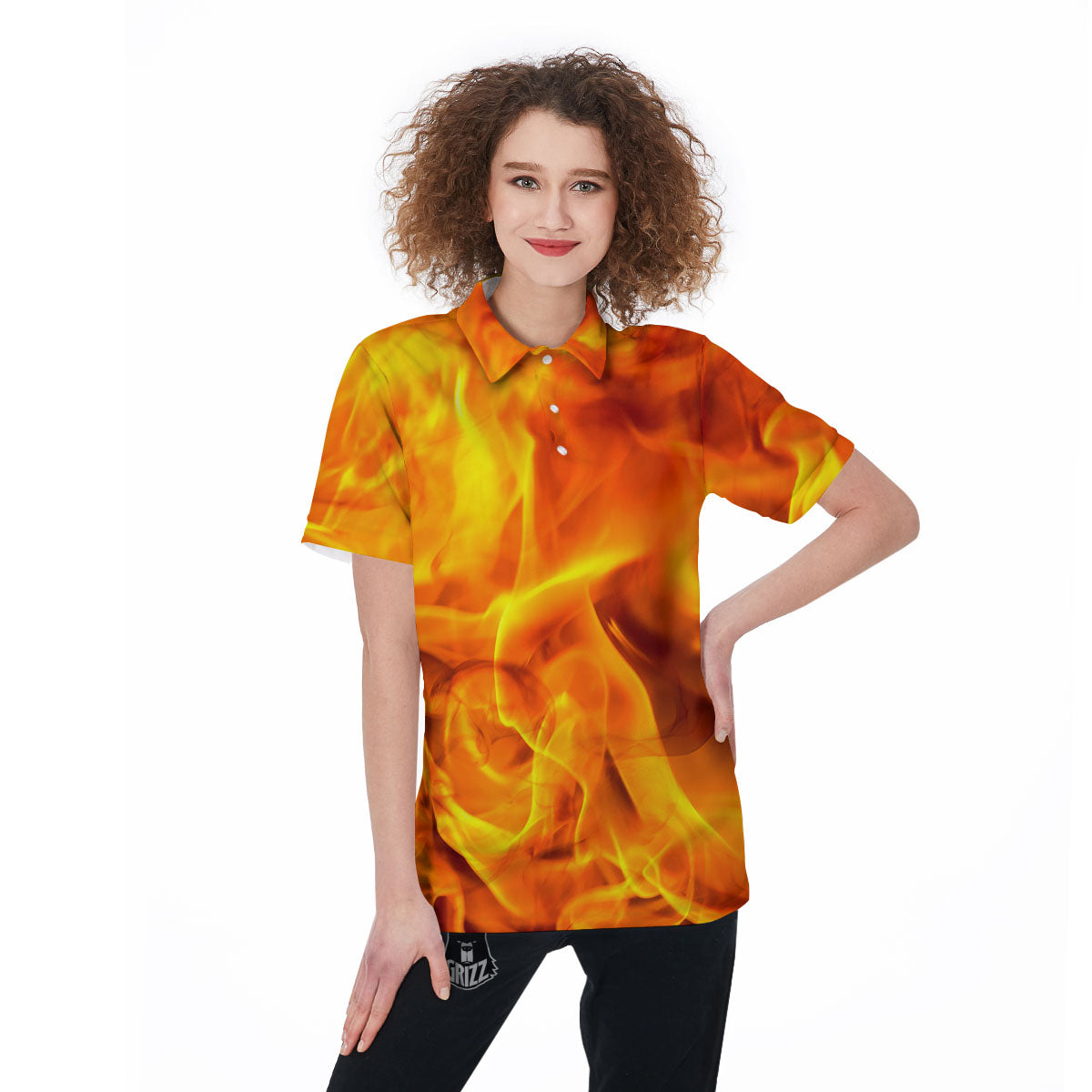 Burning Fire Flame Print Women's Golf Shirts-grizzshop