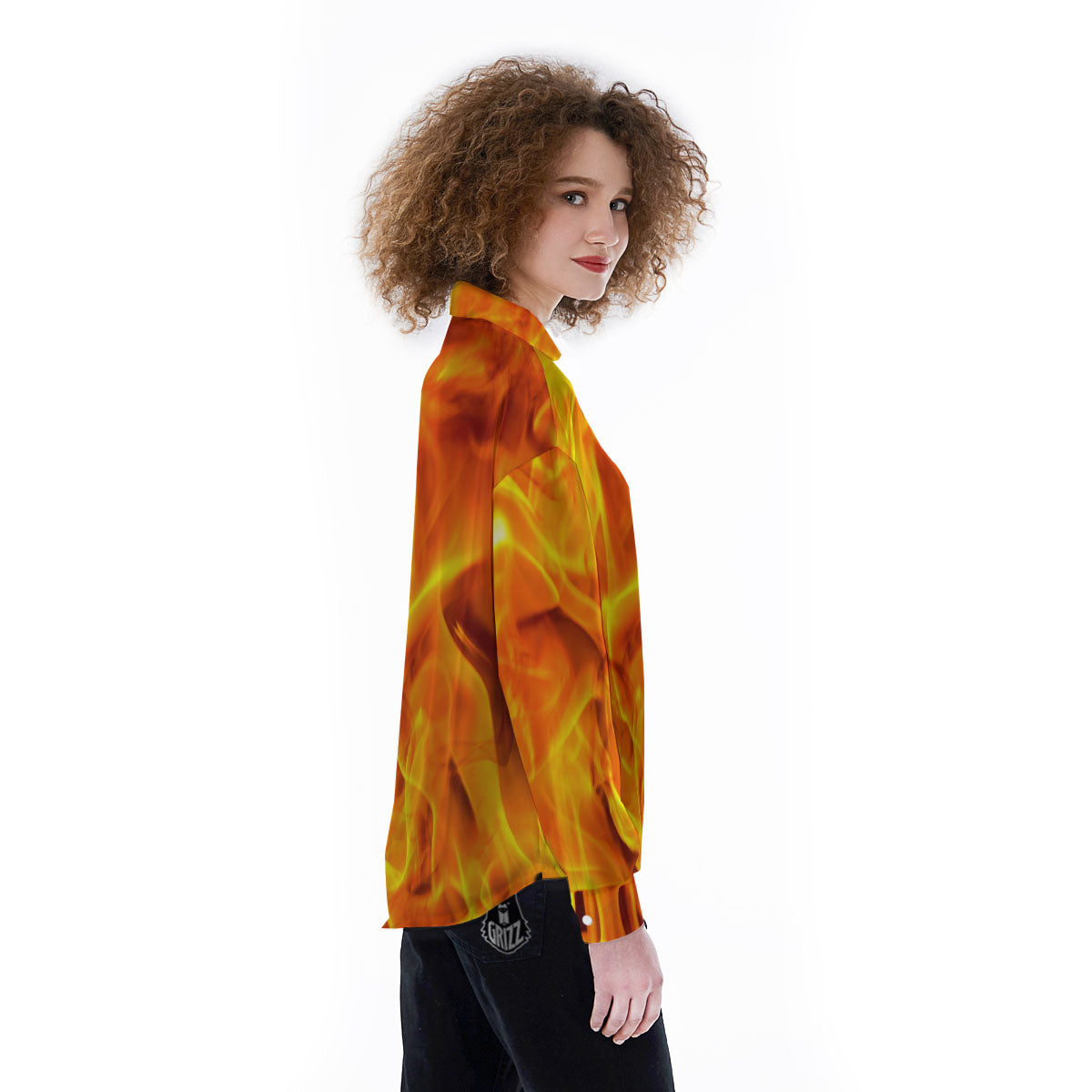 Burning Fire Flame Print Women's Long Sleeve Shirts-grizzshop