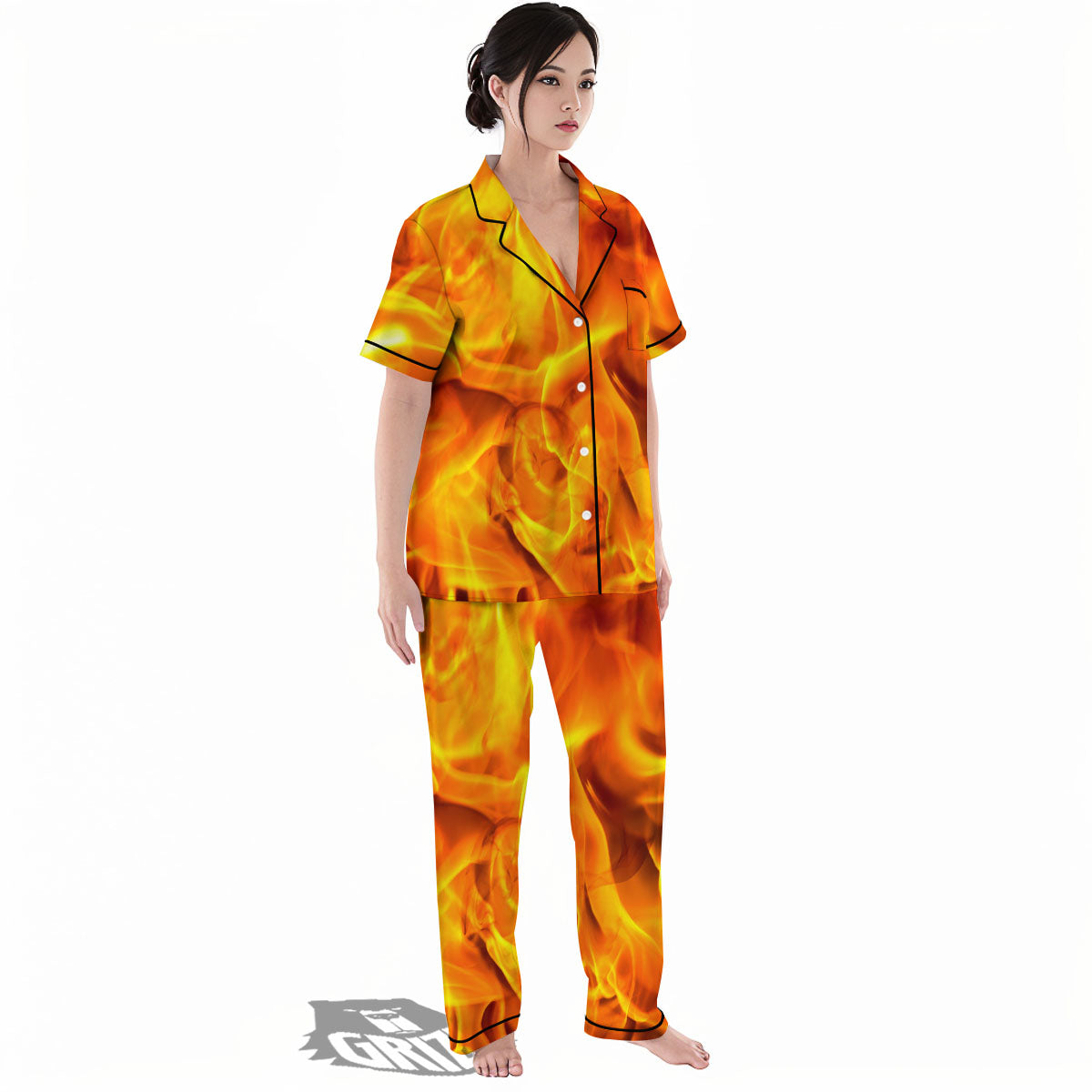 Burning Fire Flame Print Women's Pajamas Set-grizzshop