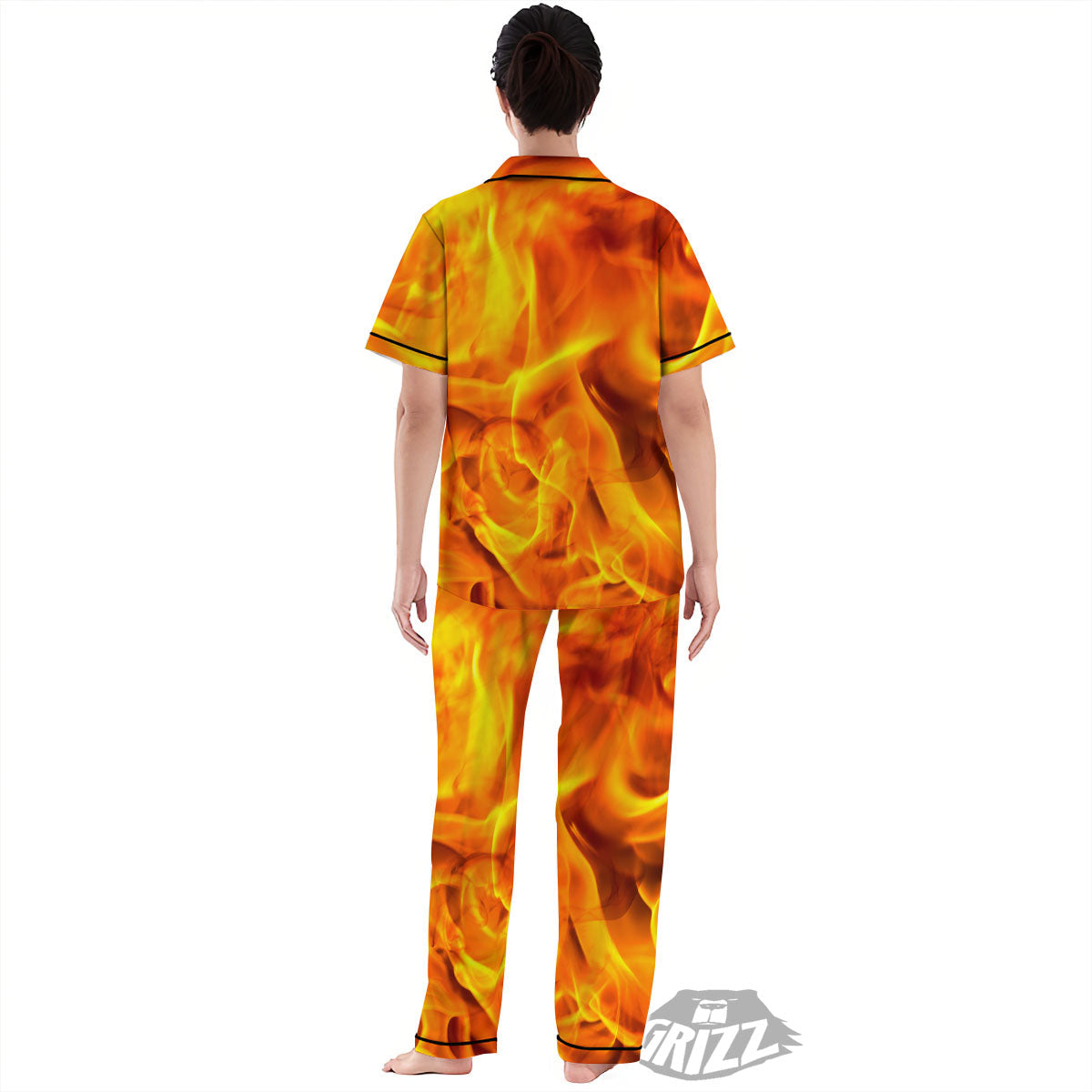 Burning Fire Flame Print Women's Pajamas Set-grizzshop