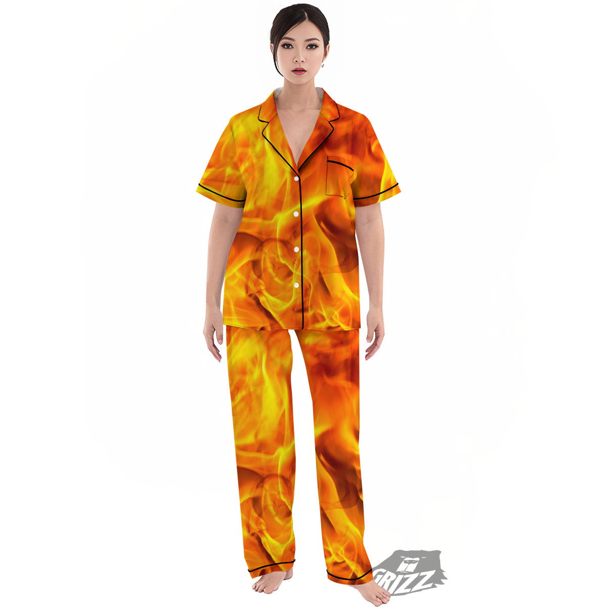 Burning Fire Flame Print Women's Pajamas Set-grizzshop