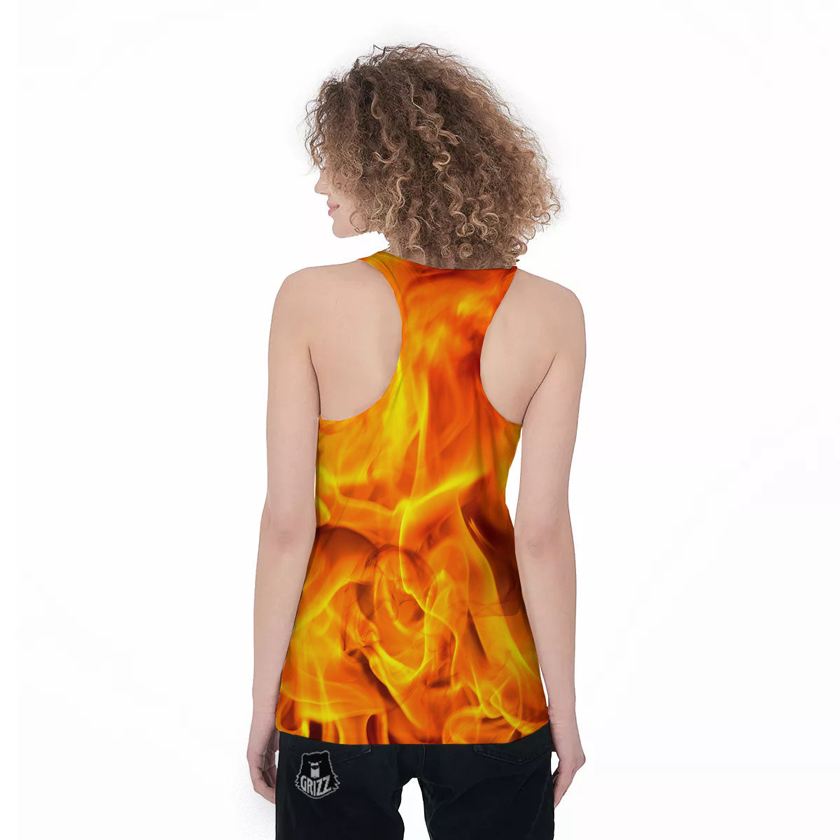 Burning Fire Flame Print Women's Racerback Tank Top-grizzshop