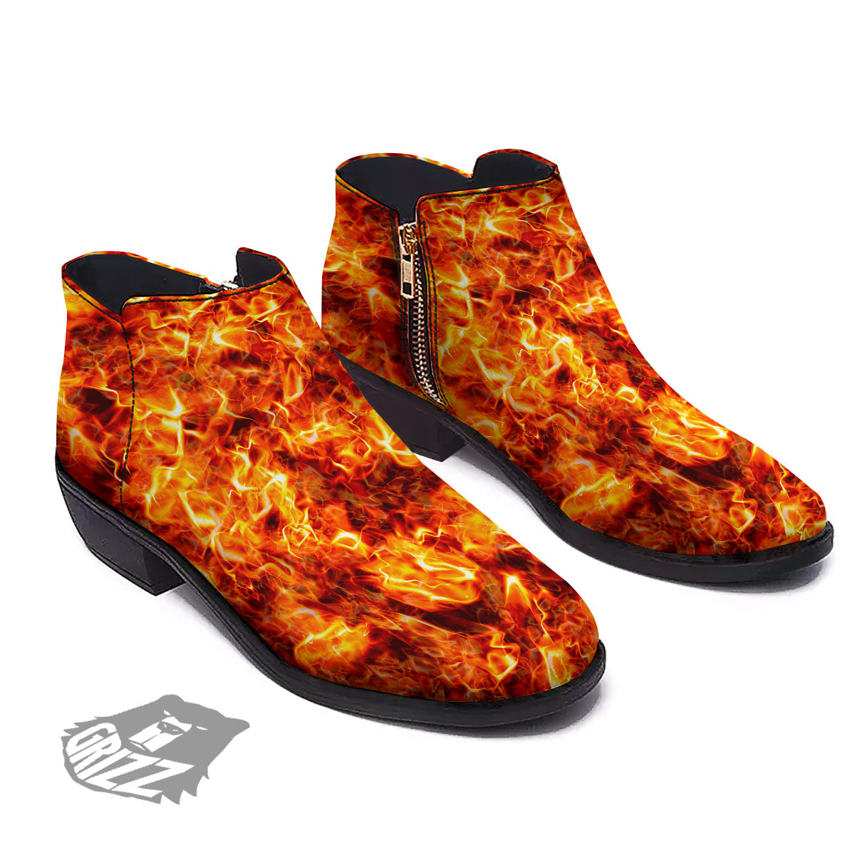 Burning Lava Print Ankle Boots-grizzshop