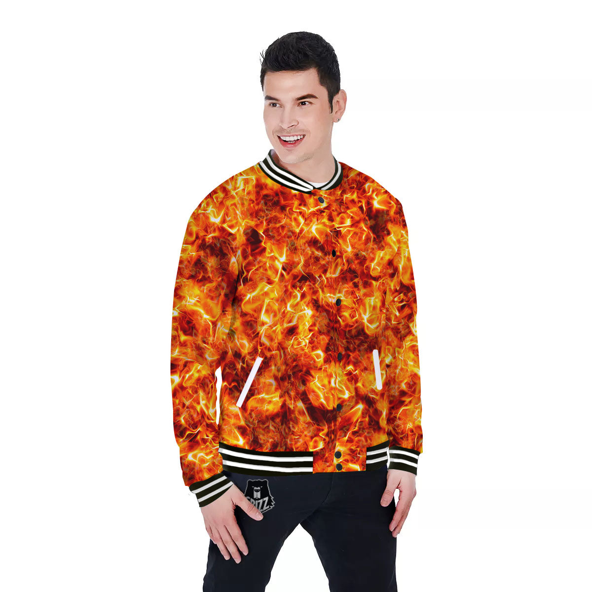 Burning Lava Print Baseball Jacket-grizzshop